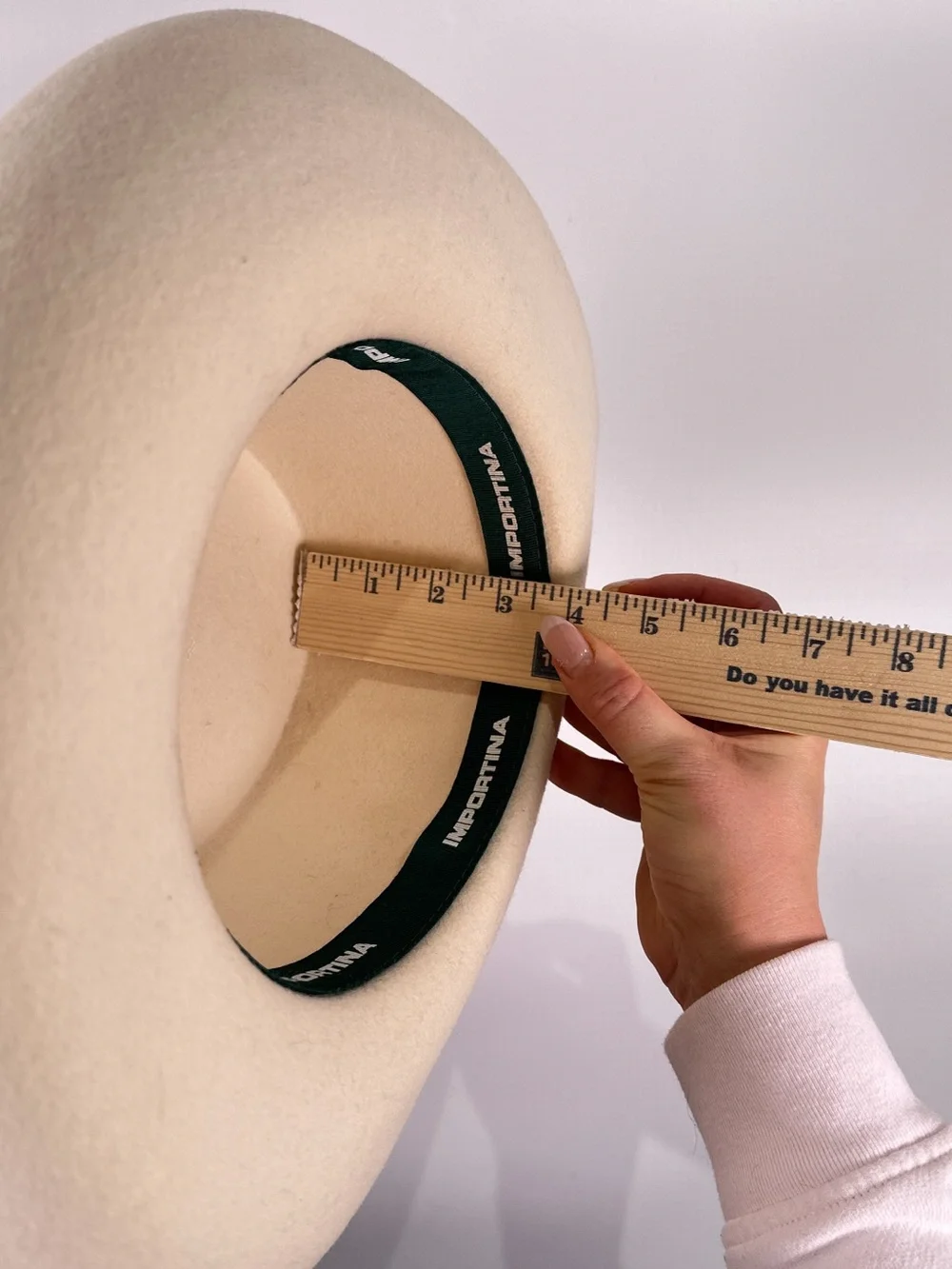 Importina Flat Crown Hat Rolled Brim Feather Band Wool Felt Cream OS